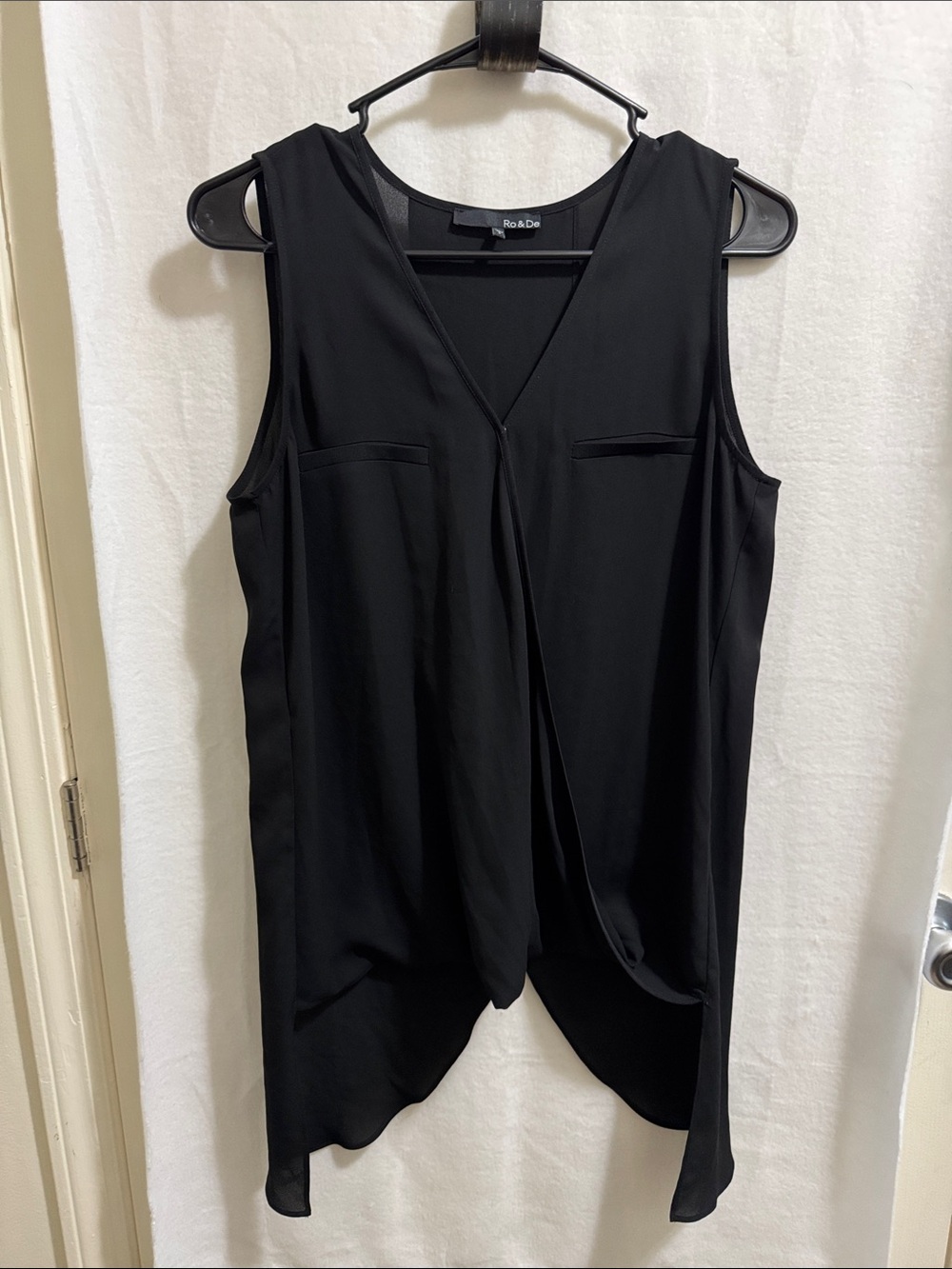 Ro & De Black Sleeveless Draped V-Neck Blouse